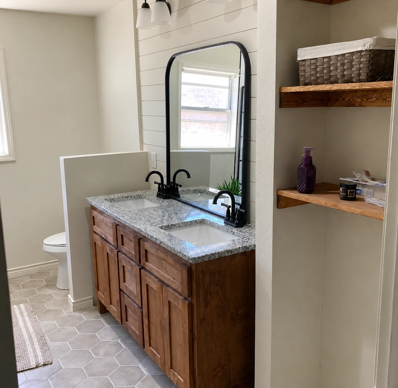 Bathroom vanity and storage after All Star Remodeling & Construction remodel